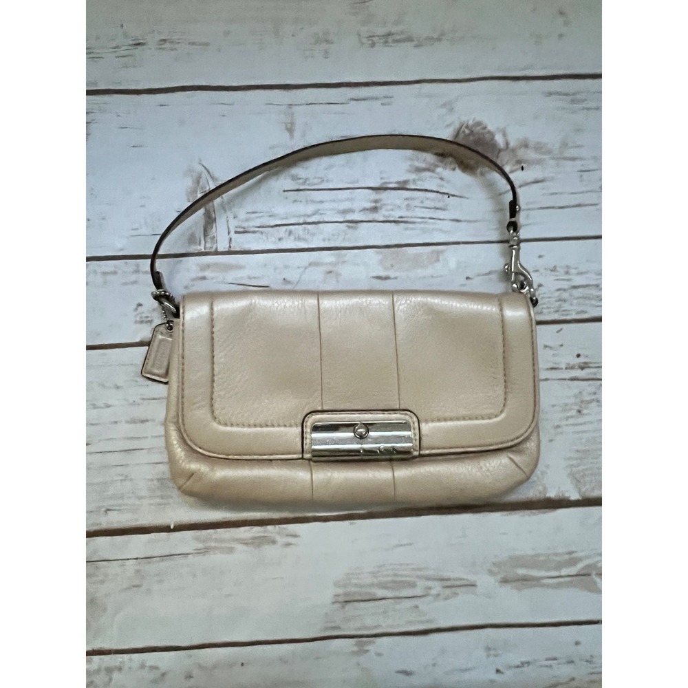 Coach Kristin Wristlet Champagne Y2K Gold Metallic Leather Push Lock Small OS